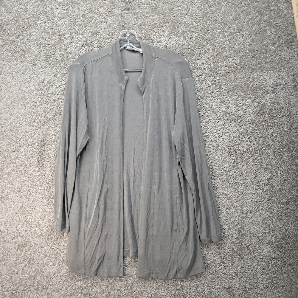 Chicos‎ Travelers Cardigan Womens Size 2 Gray Open Front Long Sleeve Jacket 7198